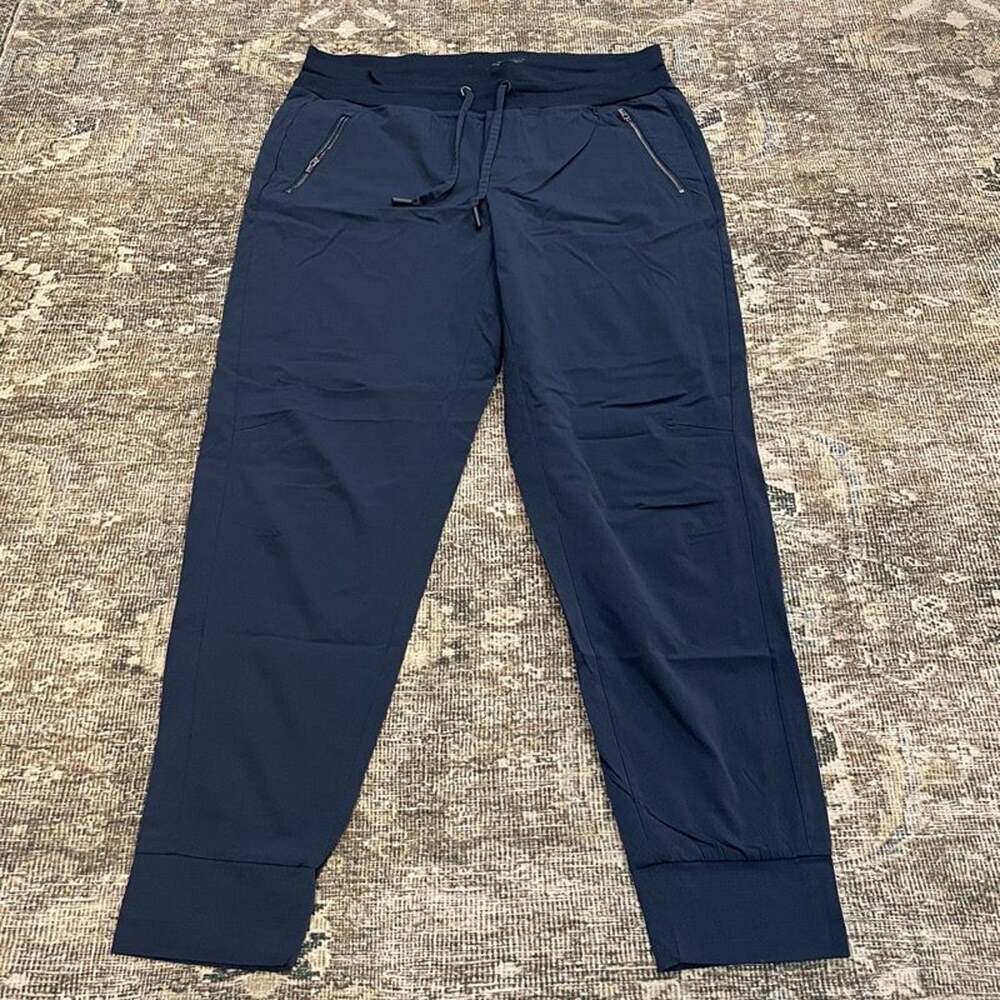 Athleta Navy Blue Jogger Pants Zip Pockets Drawstring Nylon Stretch Size 14T